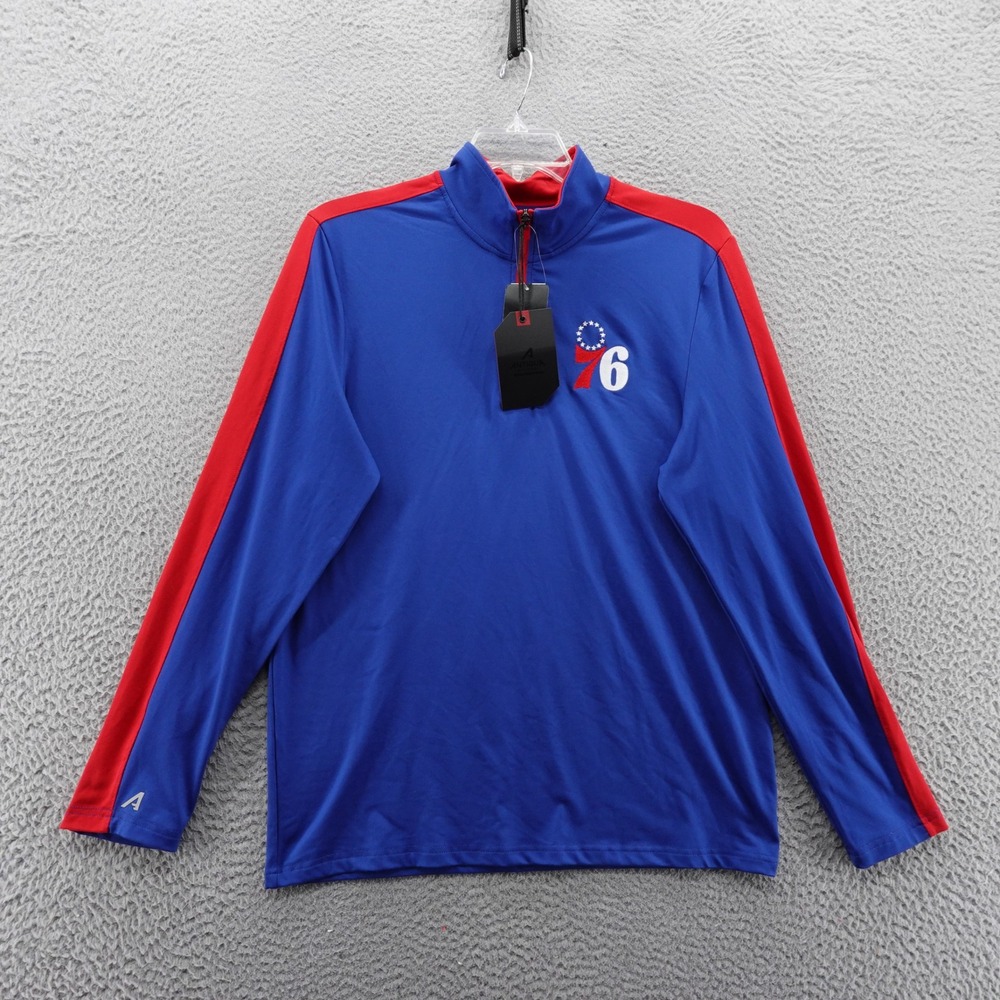 Philadelphia 76ers Antigua NBA Quarter Zip Long Sleeve Shirt Mens Medium NWT